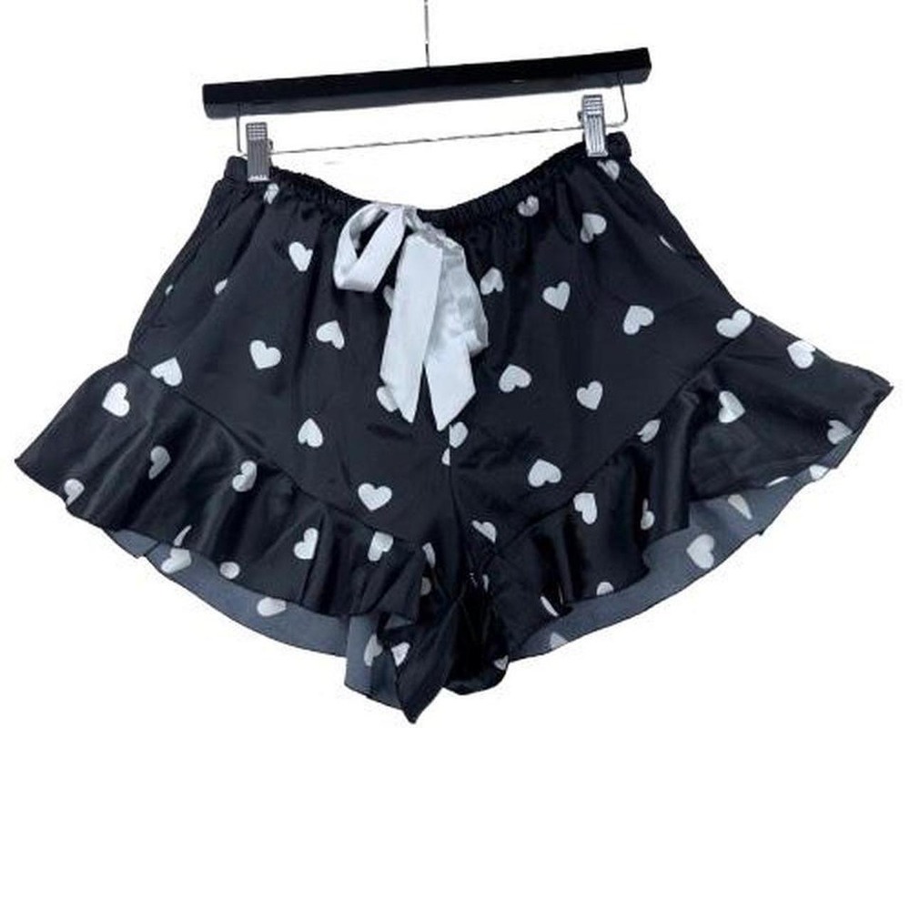 Cute Large black and white heart with ruffles pj shorts Goth Grunge Emo Cute